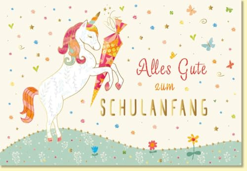 Gutsch Verlag Glückwunschkarte zur Einschulung mit Einhorn und Schultüte farbenfroh liebevoll gestaltet für Mädchen zum Schulanfang - mit Umschlag