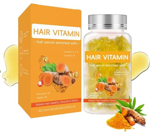 Capsule di siero per capelli alla curcuma e vitamine - 40 confezioni di olio per il trattamento dei capelli con oli di avocado e argan per capelli crespi e danneggiati (1 PC)