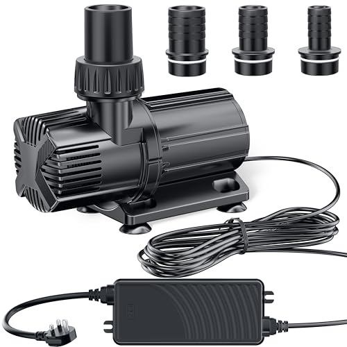 POPOSOAP DC-Teichpumpe 6000 l/h für Gartenteiche, Aquarien, Brunnen | 24V Niederspannung Tauchpumpe mit AC/DC-Wandler, Geräuscharm, 4 Schlauchadapter für Wasserspielereien