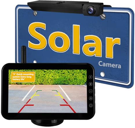 Wireless Solar Kamera Rückfahrkamera mit 5 Zoll Monitor HD 1080P IP68K Wasserdicht 3 Min Montage für Auto Anhänger Wohnwagen Pickup