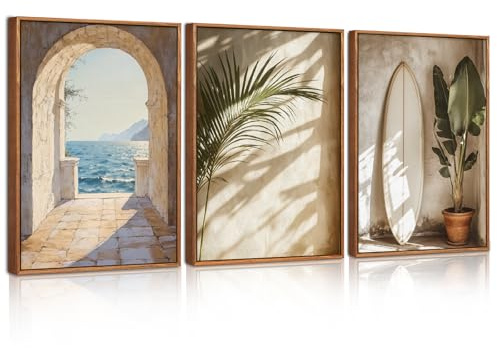 Celestdeco Wandbilder mit Rahmen French Landscape, Boho Wanddeko Ocean Coastal Style Wanddeko Wohnzimmer mit Meeresmotiv, Wandbilder Seelandschaft Kunstdrucke für Wohnzimmer Schlafzimmer 30x40cm