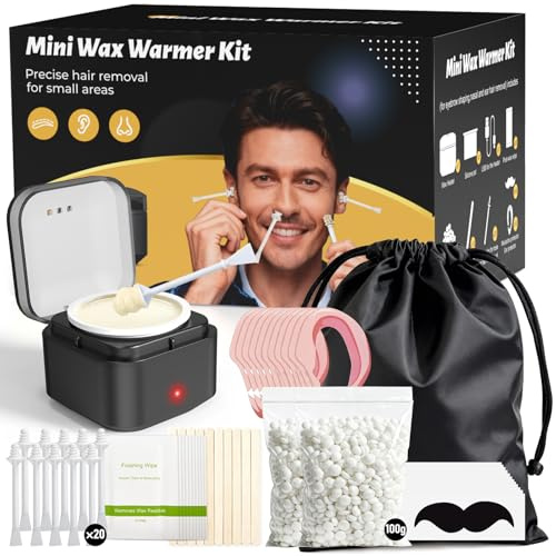Epilation Nez Cire Oreille Homme: Mini Chauffe-Cires à Temp Constante pour Visage Epilation, 100g Cire pour poils de nez & 20 Applicateurs, Homme et Femme, Idéal Voyage (Pochette Incluse)
