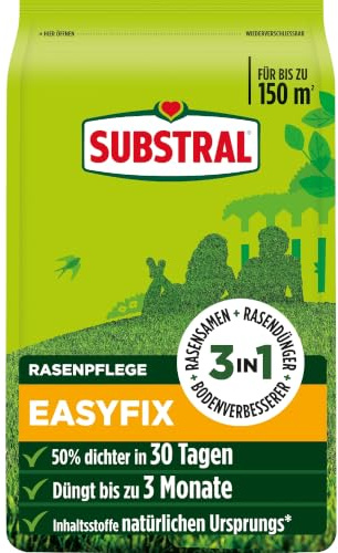 Substral EasyFix 7,5kg Rasensamen-Dünger-Kombi für 150m² +Bodenverbesserer | Deutlich grünerer Rasen innerhalb von 15 Tagen | Nach 30 Tagen bis zu 50 % dichterer Rasen | Düngt bis zu 100 Tage