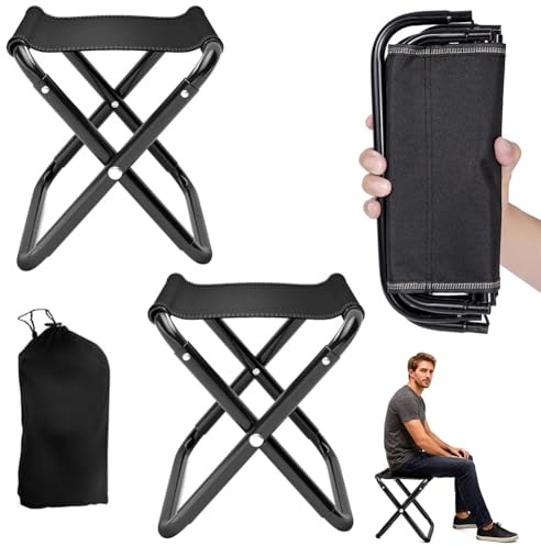 Umllpet Camping Hocker Tragbarer Klapphocker 100kg, 2 Stück Mini-Klapphocker und Leicht Sitz Falthocker Klappbar, Gartenhocker für Reisen Wandern Garten Angeln Grillen Strand mit Aufbewahrungsbeutel