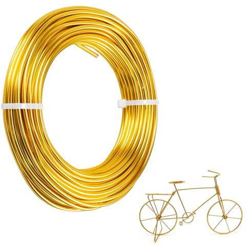 Draht zum Basteln, Basteldraht 3mm x 15M, Schmuckdraht Golden, Aludraht, Aluminiumdraht, biegsamer Basteldraht Golden für Kranzherstellung, Schmuckherstellung, Modellbau, DIY Kunsthandwerk