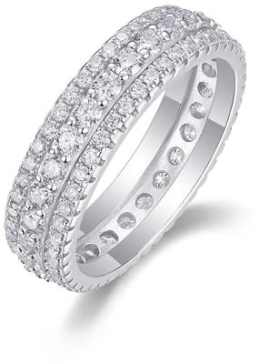 Tolldek Eheringe Platinum PT950, 3 Reihe Ewigkeit Hochzeitsring mit Moissanit Echtschmuck, Pärchen Ringe Platin, Gr.60 (19.1)