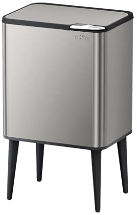 mVm Cubo de Basura con Presión Manual 50L, Acero Inoxidable Antihuellas con Soporte Desmontable, Tapa Amortiguada y Cubo Interior Extraíble