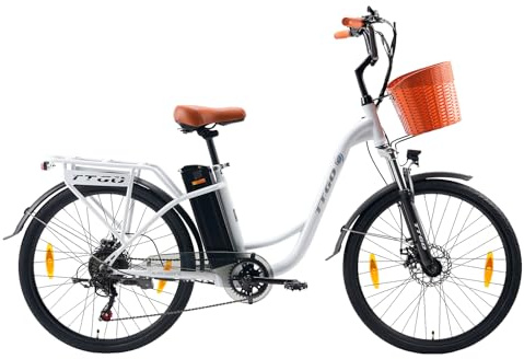 ttgo YY-26ST E-Bike 26 Zoll für Damen & Herren, Pedelec mit 36V 250W Heckmotor, bis 55–75 km Reichweite, mechanische Scheibenbremse, StVZO, City Elektrofahrrad mit Korb & Licht