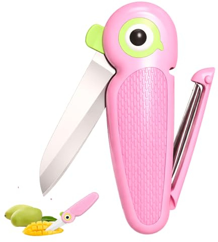 Tragbares Keramik Klappmesser klein – 2-in-1 Sparschäler Keramik & Obstmesser, Mini Schälmesser, Keramikmesser klein für Reise, Camping, Picknick – Obstmesser klappbar (Rosa)