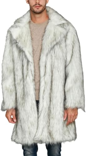Xweptuy Herr pälsrock tjock nedfällbar krage lång fuskpäls kappa varm cardigan mode herr fuskpäls för vinter hippie disco XL