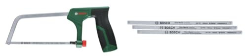 Bundle of Bosch Hacksaw 150mm (Mini Hacksaw with Durable Bi-Metal Saw Blade for Precise Cuts in Metal, Plastic and Soft Wood) + Bosch Hacksaw Blades Precise 150mm 3-Piece