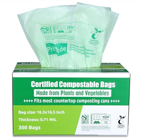 Compostable Bags, 2.6 Gallon Food Scraps Yard Waste Bags, 300 Count, Extra Thick 0.71 Mil. ASTM D6400 Compost Bags Small Kitchen Bag Certified by BPI and TÜV AUSTRIA