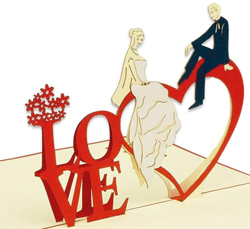LINPOPUP®, LIN-POP UP Karten Hochzeitskarten, Hochzeitseinladungen, 3D Karten Grußkarten Hochzeit, Hochzeitsglückwunsch, Hochzeit Herz, Hochzeitskarte Glückwunsch, Brautpaar auf Herz, N254