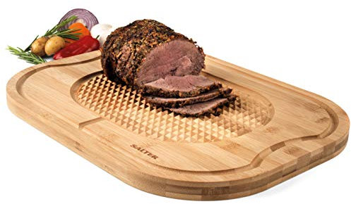 Salter BW07271 Bamboo Chopping Board – Wooden Carving Surface With Textured Spikes Meat Rest, Serving Board/Platter, Steak Cutting Board, Juice Groove, Meats/Bread/Fruit/Vegetables, Durable, 40 x 30cm