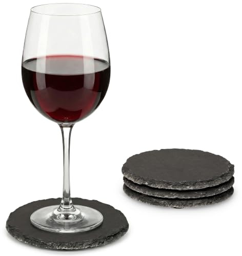Novaliv 4X Schiefer Untersetzer I 10 cm I rund I Glasuntersetzer Schiefer Untersetzer Gläser Glas Coasters wohnaccessoires Stein