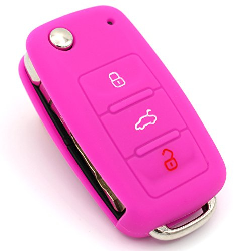 CYK www. CoverYourKey .de Schlüssel Hülle VA für 3 Tasten Auto Schlüssel Silikon Cover von Finest-Folia (Neon Pink)