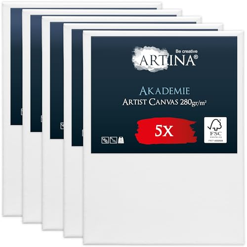 Artina set de 5 lienzos para pintar 100% algodón con bastidores de madera | 18x24cm blanco canvas lienzo pequeño para FSC bastidor pintura tela óleo Akademie