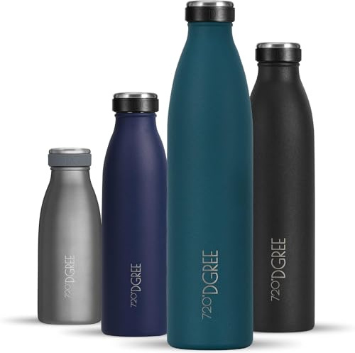 720°DGREE Botella Agua Acero Inoxidable “milkyBottle“ – 1litro - Sin BPA Free, Antigoteo y Prueba de Fugas - Frasco térmico, Cantimplora Aislada - Bebida con Gas, Deporte, Escuela, Gimnasio Exteriore