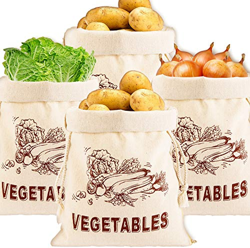 Whaline Reusable Muslin Shopping Bags Eco Friendly Drawstring Bags for Plant Food Storage, 30 x 15 Inches, Pack of 4