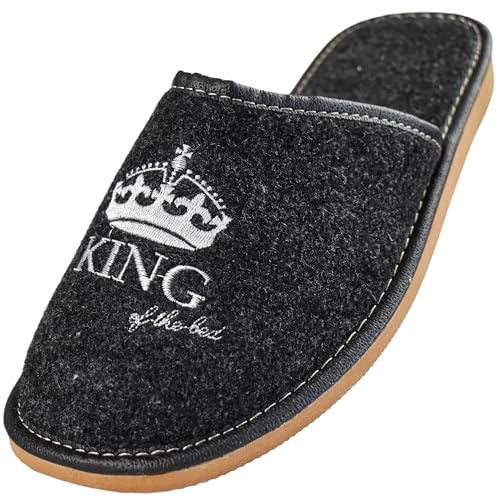 APREGGIO Chaussons Hommes - Chaussons feutrés Hommes - Pantoufles - Feutre Slippers - Avec broderie Noir - 44 EU