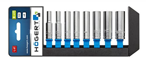 HÖGERT HT1A886 Steckschlüsselsatz I Chrom-Vanadium-Stahllegierung I Steckschlüssel Set I Werkzeug Kasten I Lang, Schwarz/blau/grau, 50 Mm, Schwarz/Blau/Grau