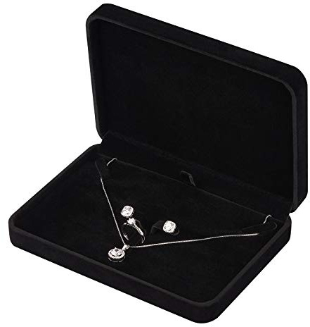LETURE Stor smyckeset i sammet, stor ring örhänge hänge presentask, pärla/tjockt halsband smycken förvaringsväska (svart)