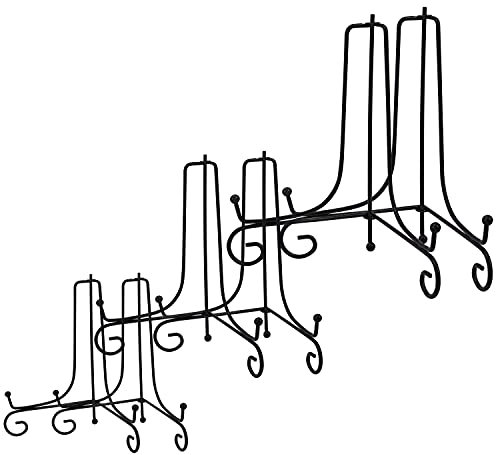 BELLE VOUS Tellerständer Metall (6 Stück) - 3 Größen 10, 15 und 20cm - Schwarze Teller Ständer aus Metall für Dekorative Teller, Fotos/Bilder, Tischkunst und als Buch Ständer