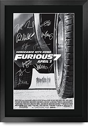 HWC Trading FR, Stampa della locandina di Fast & Furious 7 autografata da Vin Diesel, Paul Walker e Dwayne Johnson, formato A3, con cornice, per collezionisti di cimeli del cinema (versione inglese)