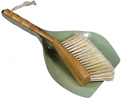 WESTCRAFT Camping retro sopskyffel sopskyffel med spade och kvast/2-delat sopset med handborste och kvast i vintagedesign, olivgrön (mint)