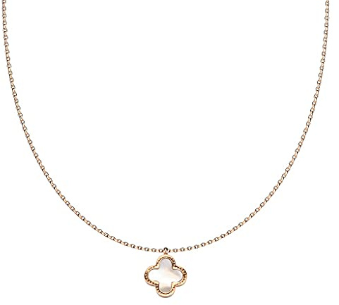 beyoutifulthings Hals-Kette Kleeblatt Anhänger Muschel Schwarz Enamel Damen-Halskette Schmuck Collier Edelstahl Gold Roségold Silber 410mm