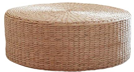 Gazechimp Bodenkissen Rund, Handgewebtes Stroh Sitzkissen, Rattan Sitzkissen Boden, Handmade Bodenmatte Bodenkissen Sitzpouf für Yoga, Wohnzimmer, Schlafzimmer, Balkon, Zen, 40x40