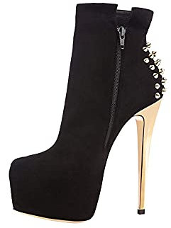 aanieshoeya Ankelstövlar damer mocka elegant ankelstövlar kort skaft nitar höga klackar höst, svart, 43 EU