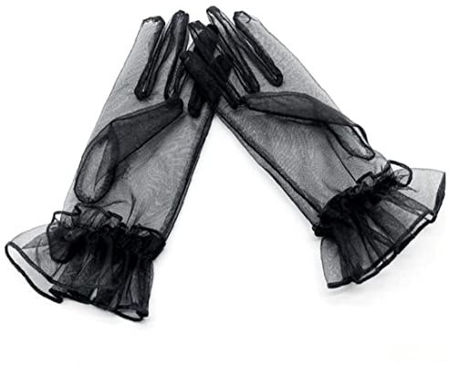 Danlai Kurze Spitze Rüschenhandschuhe Tüll Mesh Semi Sheer Bridal Armbandhandschuhe 1 Paare Höflichkeit Handschuhe Für Hochzeit Abendessen Party Black Mitte