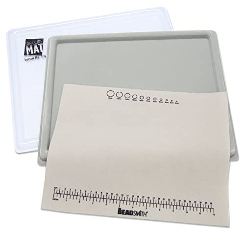 The Beadsmith Schatzmatten-Tablett und Matte, 27,9 x 35,6 cm, graues beflocktes Tablett mit Deckel, rutschfeste Gummiunterseite, Designbrett für Schmuckherstellung