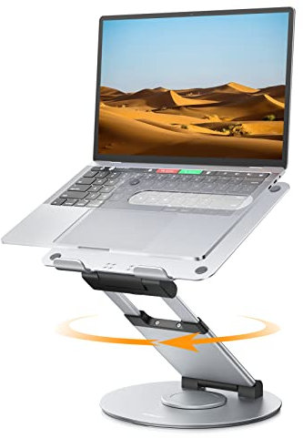 Nulaxy Ausziehbare Laptop Ständer mit 360 Drehbarer Basis, Ergonomischer Laptopständer Höhenverstellbar bis 21, Notebook Halterung Schreibtisch kompatibel mit Allen MacBook Laptops 10-17, Silber