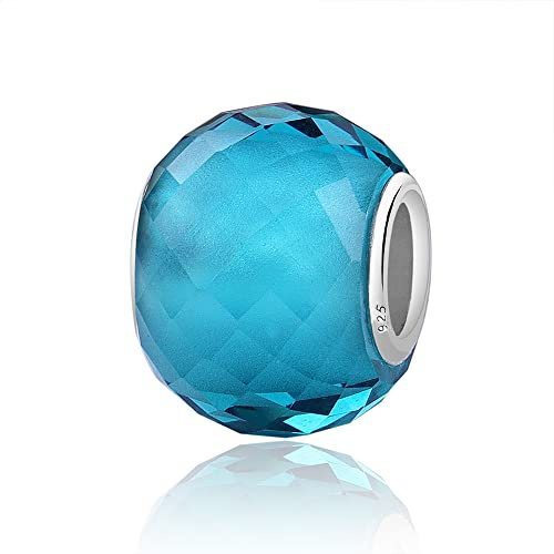 Nbsameng Charm en Cristal de Murano, Colgante para Pulsera y Cadena para Mujer, Forma del tambor Charms de Plata 925%,Lago azul