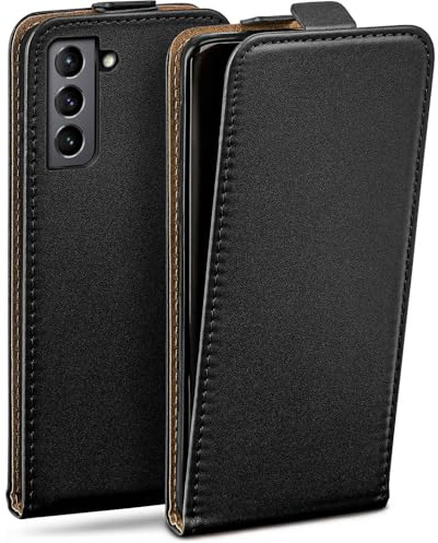 moex Flip Case für Samsung Galaxy S21 Hülle klappbar mit 360 Grad Schutz, Handyhülle mit Displayschutz, PU Leder Handytasche Lederhülle, Flip Case Cover Klapphülle, Schwarz