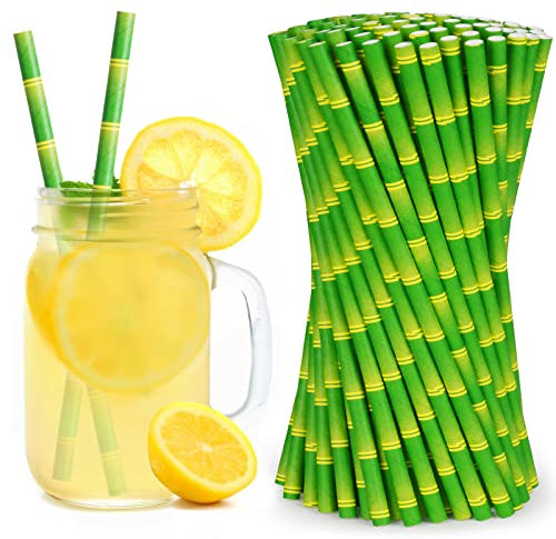 Vicloon Cannucce di Carta [100 Pezzi - 197 * 60 mm] - 100% biodegradabili - per Feste di Compleanno, Matrimoni, Natale, Docce Bambino, Celebrazioni e Feste - Trame in Bambù Verde