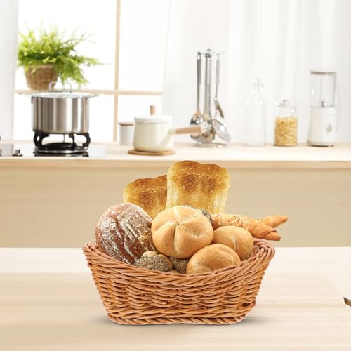 Cabilock Rattan Bread Basket Woven Storage Basket for Kitchen Dining Fruit Holder Handle
