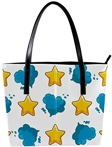 Schultertasche Leicht Casual Schultasche Lehrertasche Handtasche Geldbörse Blau Wolke Gelb Sterne Muster, Mehrfarbig