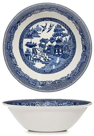 UNIQUE HOME LIVING Blue Willow Cereal Bowl 18cm Coupe Soup Vintage Birds Oriental Classic Design