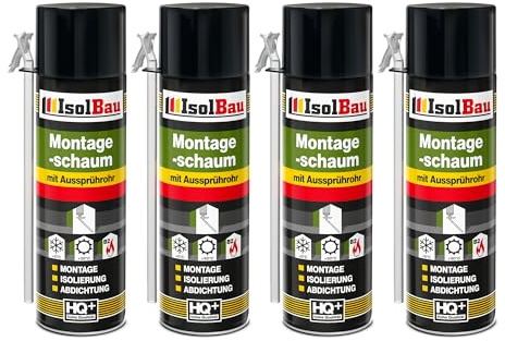 Isolbau B2 Montageschaum mit Aussprührohr - 4 x 500 ml PU-Bauschaum für Montage, Isolierung, Abdichtung, Innen & außen
