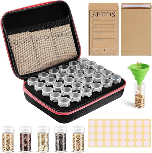 Rigute 30 Slots Saatgut Aufbewahrungsbox, Samen Organizer,Seed Storage Organizer mit Etiketten Aufklebern und Trichter für Kräuter Samen, Gemüse Samen,Fallfest,Sonnenschutz