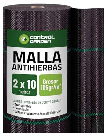 Control Garden Malla Antihierbas 2 x 10 m Grosor 105gr | Malla Anti Malas Hierbas y Maleza para Jardín, Huerto, Cesped | Lona Antigerminante Transpirable, Permeable y Resistente