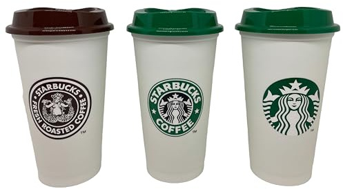 STARBUCKS Heritage - Juego de 3 vasos de viaje de plástico reutilizables de edición limitada, tamaño grande, mediano, 473 ml
