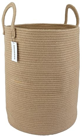 XUANGUO Cotton Rope Laundry Basket Hamper for Clothes Woven Storage Basket for Living Room Bedroom Boho Tall Rope Baskets for Blanket Toys Pillow Towels Baby Nursery Hamper Bin Large jute