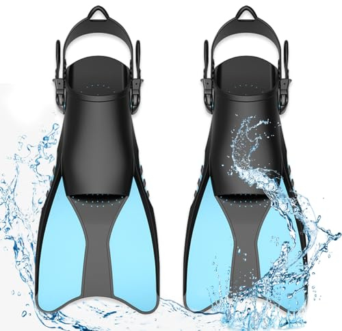 Aoreun Aletas de Snorkel, Aletas Ajustables, Aletas de Buceo Aletas de Natación Tallas 42.5-47 Aletas Cortas de Entrenamiento Aletas Cortas de Buceo para Hombres Mujeres Buceo y Snorkeling - Azul