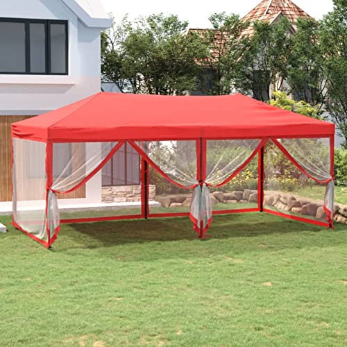 Tidyard Tente de Réception Pliable avec Parois Rouge 3x6 m Tonnelle de Jardin, Gazebo Pavillon de Extérieur, Belvédère pour Camping, Festival, Fête, Marriage, BBQ, Terrasse, Plage