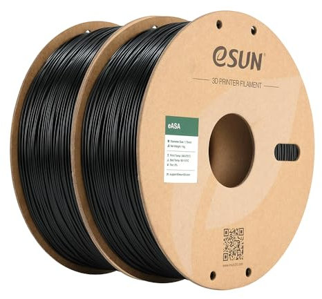 eSUN ASA Filament 1.75mm, wetterfestes 3D Drucker Filament für Funktionsbauteile im Außenbereich, 1KG pro Spule, 2 Spulen für 3D Drucker, Schwarz