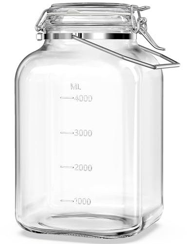 Absovetu Barattolo grande in vetro con coperchio ermetico da 5,7 litri, con apertura larga, con manico, per pasta, riso, sottaceti, biscotti, dolci e biscotti